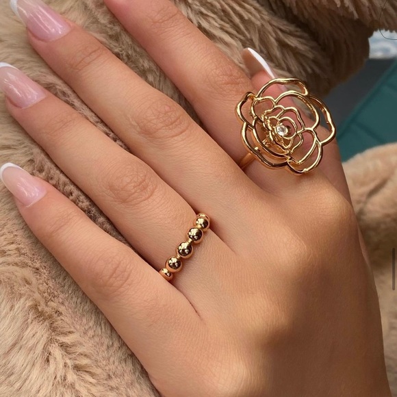 Adjustable Bead Ring 18k Gold Plated Luxury Jewelry - Picture 4 of 13